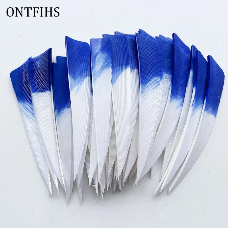 36Pcs Right/Left Wing 4Inch New Shield Cut Arrows Fletches Natural Plume Blue Gradient Turkey Feather Archery DIY