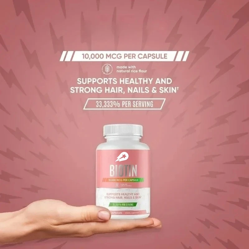 

Содержит биотин-60 капсул эфирных витаминов для поддержки здоровых и прочных волос, ногтей и кожи.