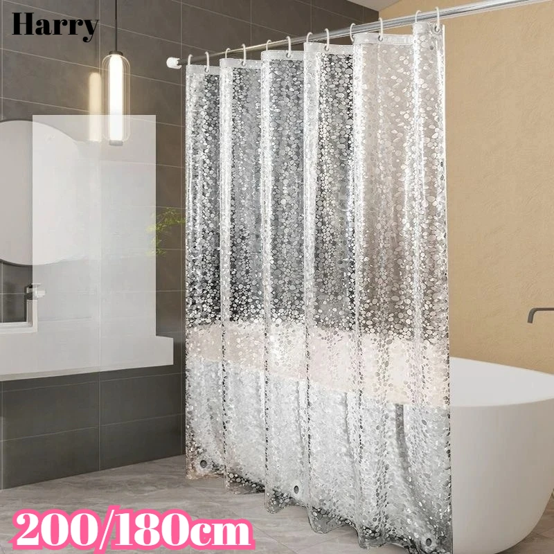 200/180cm Cobblestone Pattern Clear PEVA Shower Curtain Heavy Duty Waterproof Anti-mildew Bathtub Curtain Liner with Magnets