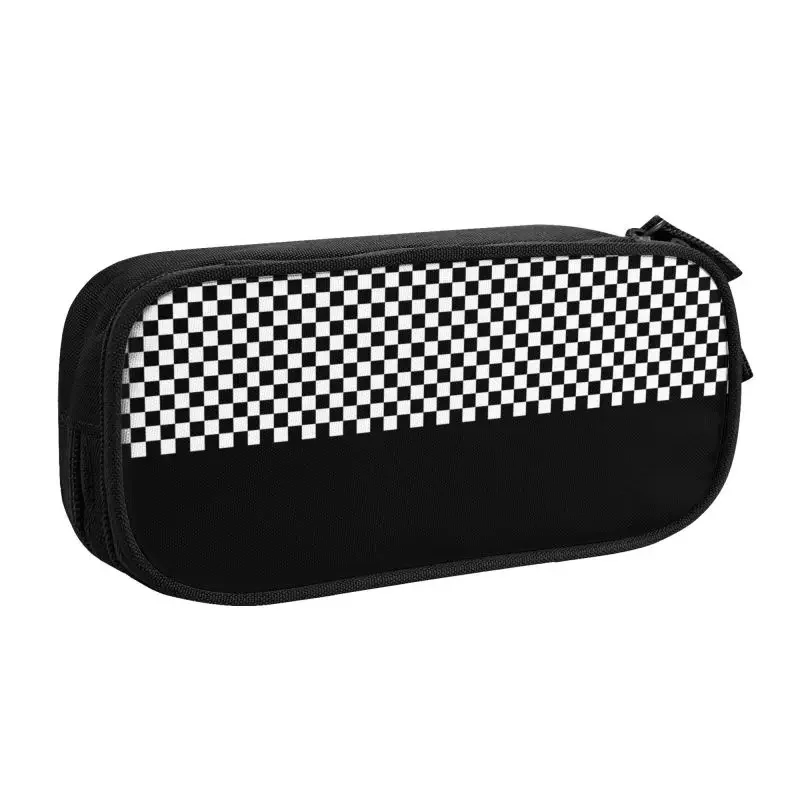 Custom Black White Checkered Korean Pencil Cases Boy Girl Large Capacity Checkerboard Pencil Bag Pouch Students Stationery