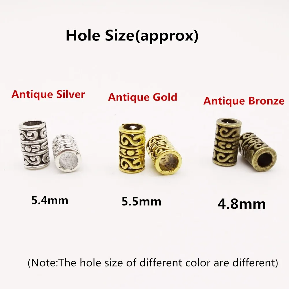 10pcs/20pcs Antique Silver/Antique Gold/Antique Bronze viking hair braid dread beard dreadlock beads tube rings