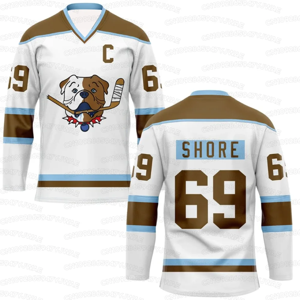 Herren Damen Shoresy Shore 69 Sudbury Blueberry Bulldogs Jersey Merch Hockey Top Lustiges Geschenk Langarm V-Ausschnitt T-Shirt – Detail 6