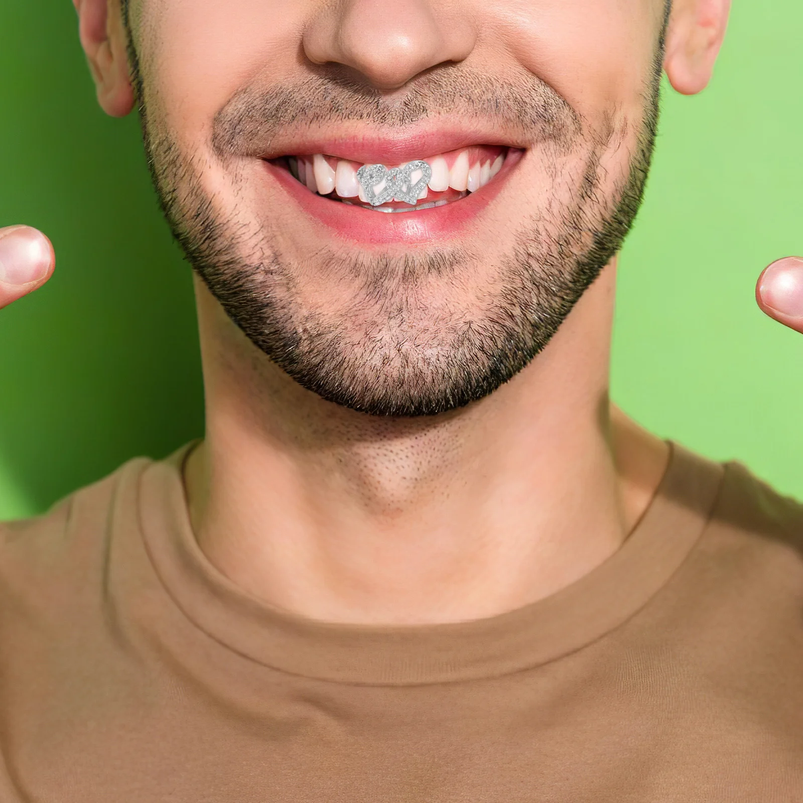 أعلى الأسنان قبعة الشواية مزدوجة القلب تصميم تألق حجر الراين الفم شواء مجموعة ل الهيب هوب نمط مجوهرات الرجال النساء حزب الحسنات #3