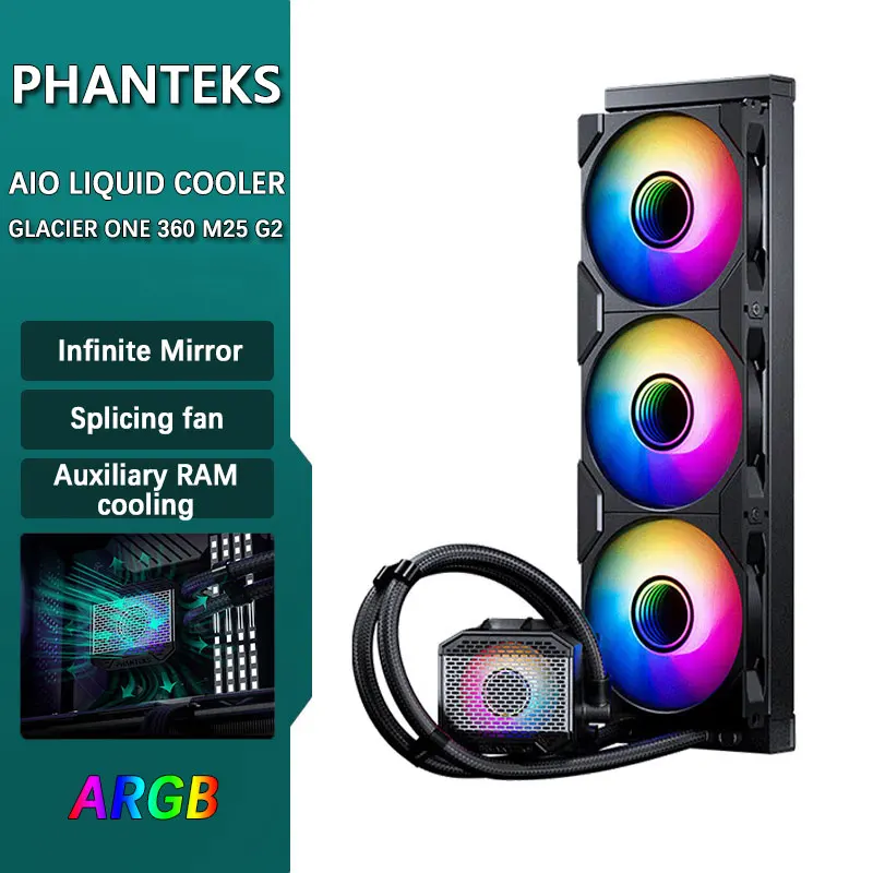 PHANTEKS GLACIER ONE 360 M25 G2 360mm All-in-One Liquid CPU Cooler BOS|VRM|RAM Assisted Cooling Support LGA1700/1851 AMD AM4/AM5