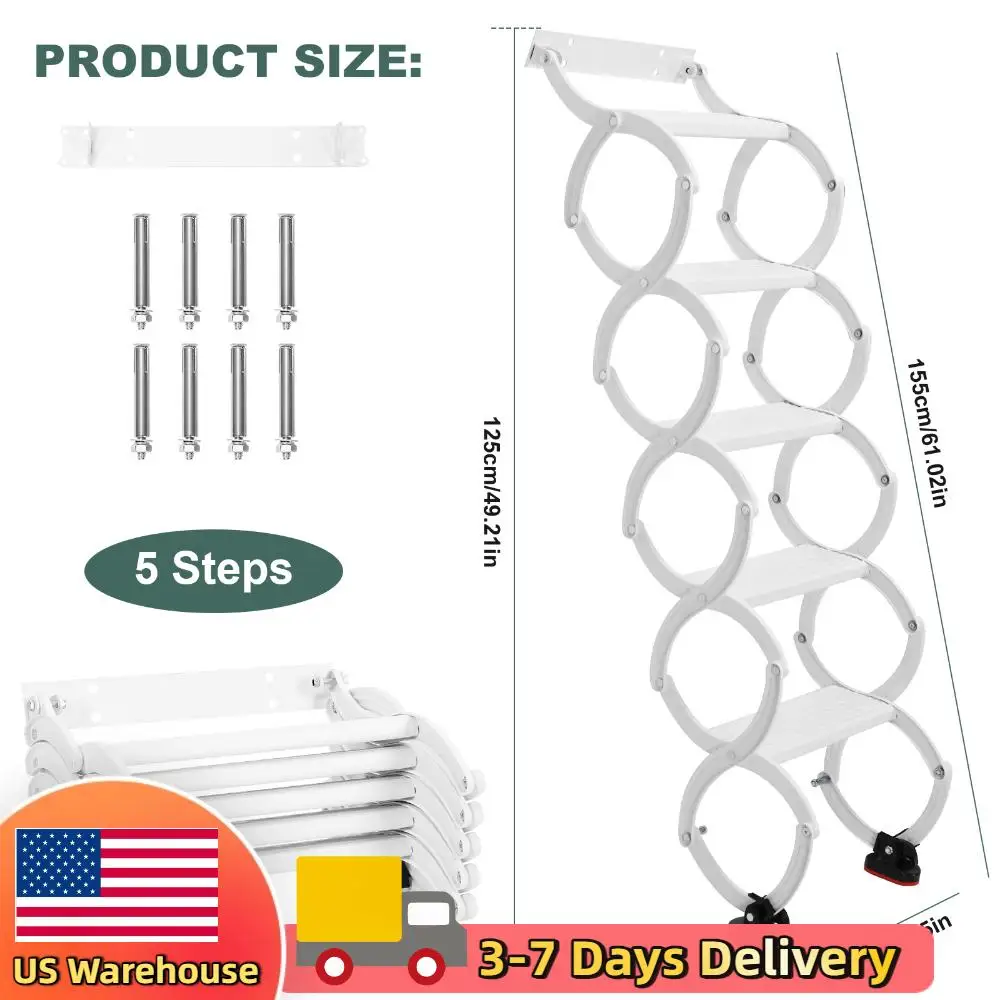 

Настенная складная выдвижная лестница-стремянка с 5-8 ступенями, противоскользящими ступенями, регулируемая по высоте от 49 до 78 дюймов, для гаражей
