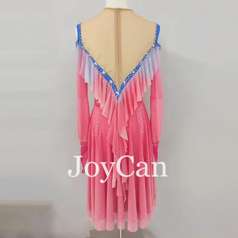 JoyCan Ice Figure  Skating  Dress Girls Pink Spandex Stretchy Competition Dance Wear Customized