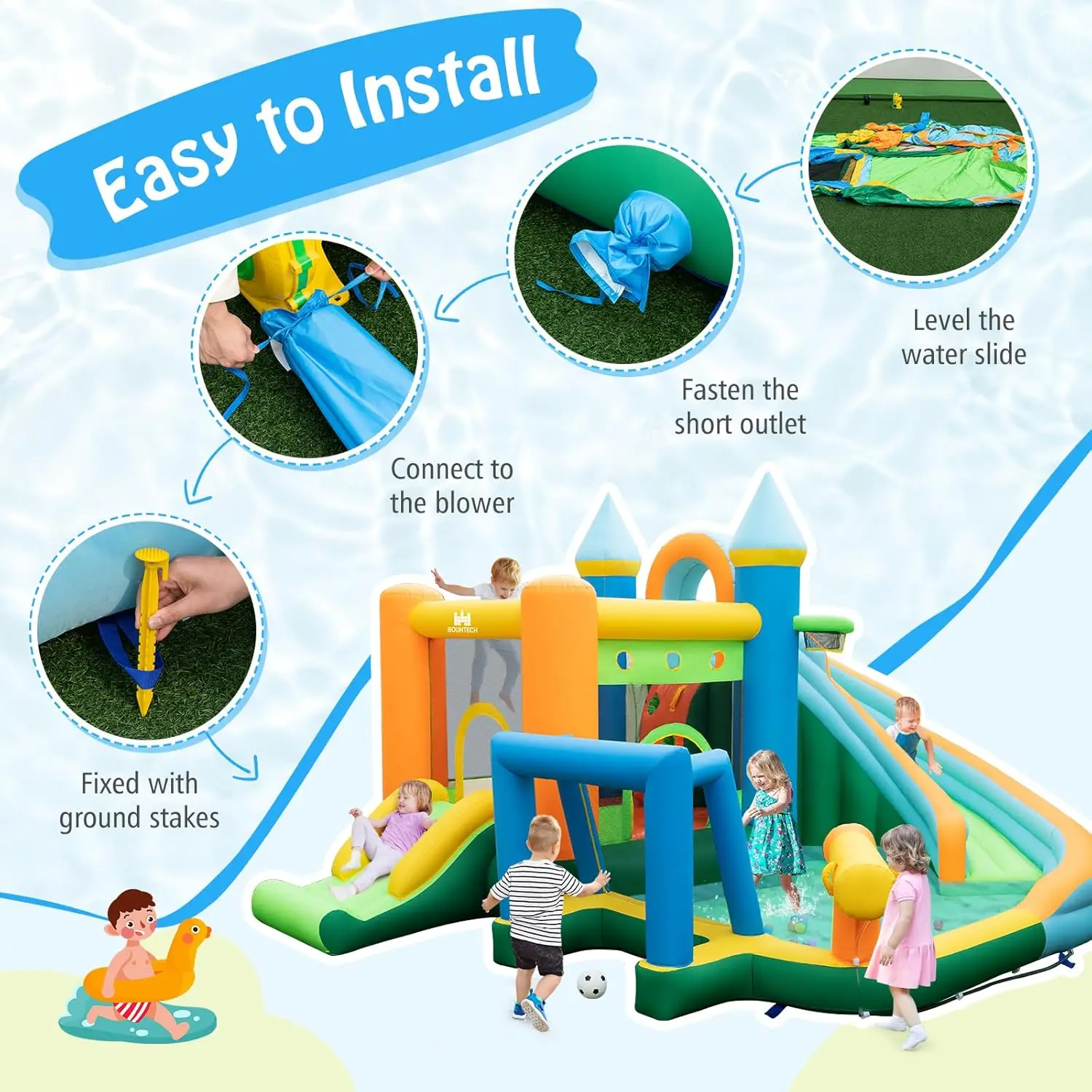 9-in-1 Inflatable Water Slide Bounce House for Big Kids - Dual Slides, Ocean Balls, Soccer Gate, Blower Included - Outdoor Backyard Jump Castle Gift view 6