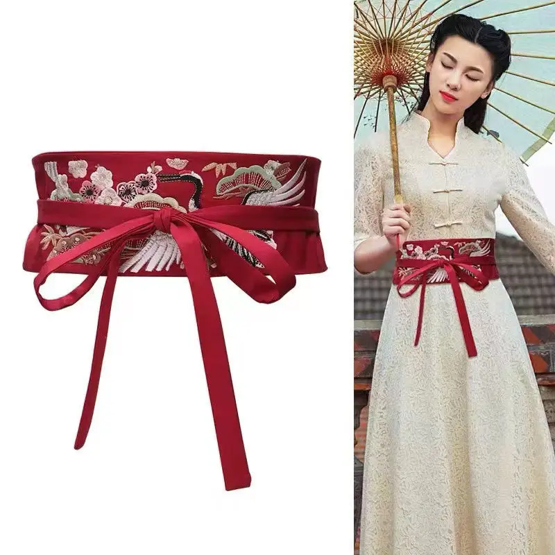 

Embroidery Flower Belt Vintage Kimono Waistband Women Dress Bandage Cinch Boho Belt Chinese Style Hanfu Dresses Accessory