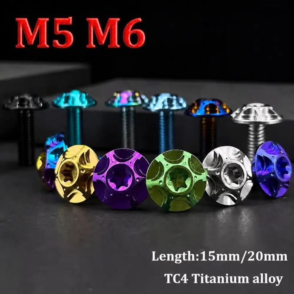 Durable Titanium Titanium Bolts M5/M6 x15mm Multi Color Dished Screws Inner Plum Shape Motorcycle Screw