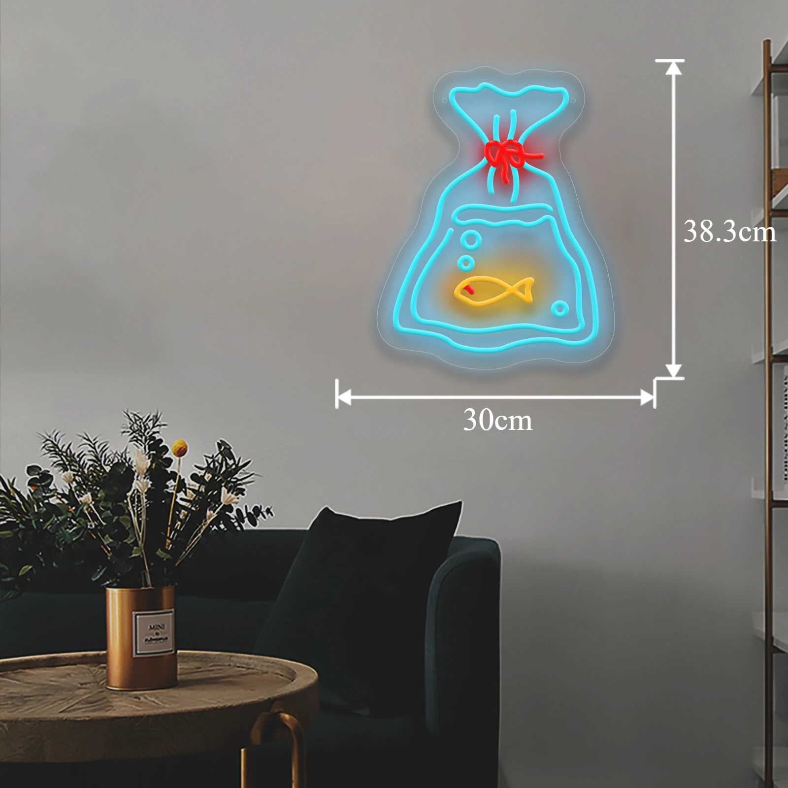 LED النيون علامة كيس الأسماك ضوء النيون لغرفة النوم غرفة الألعاب الرجال الكهف سوبر ماركت سوق الأسماك الصغيرة هدية لمحبي الأسماك USB الطاقة #2
