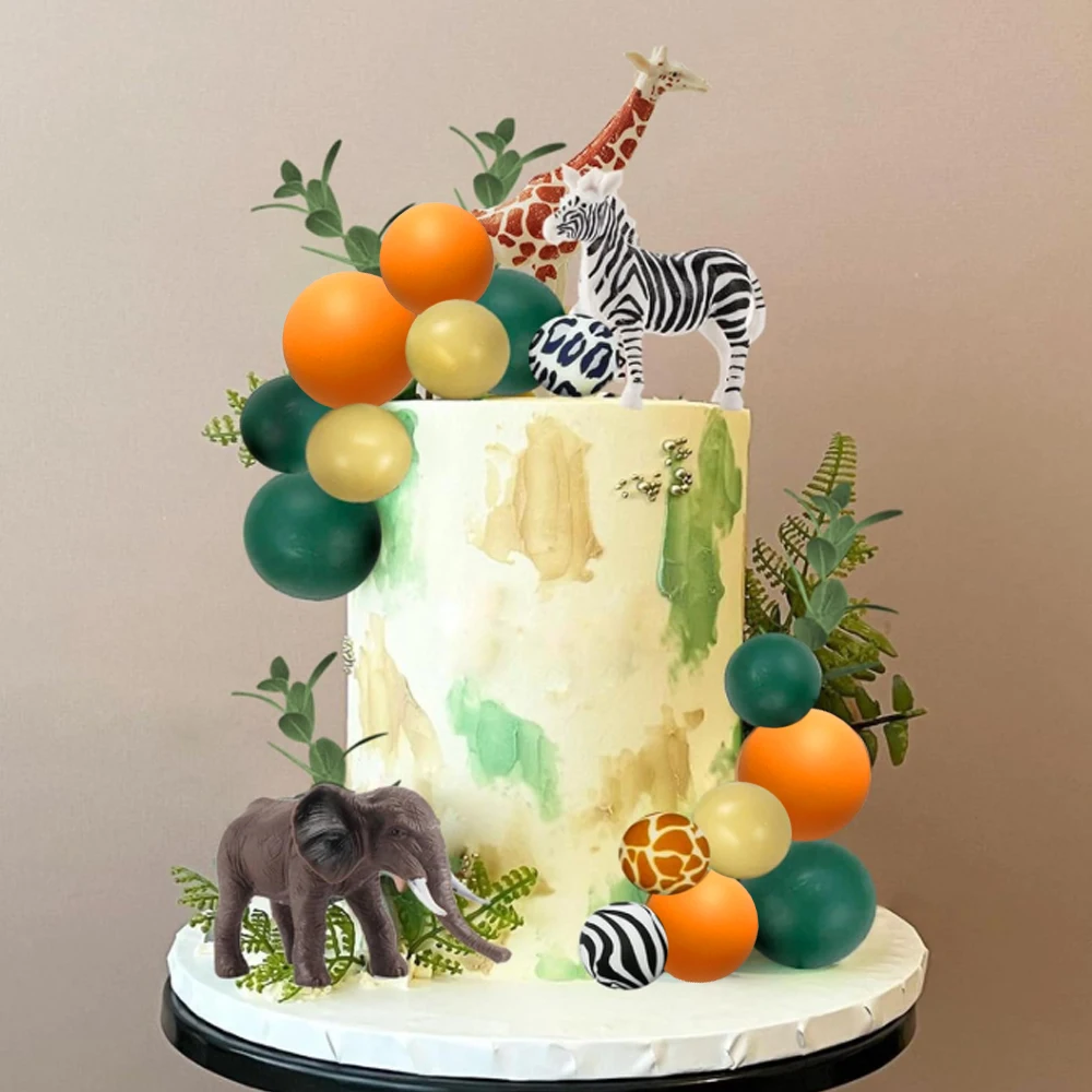 24pcs Safari Animals Cake Decorations Green Orange Balls Cake Toppers for Jungle Wild Birthday Baby Shower Safari Birthday Party