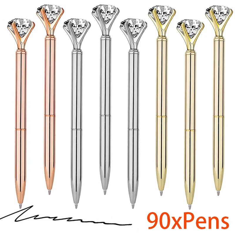 

90Pcs Big Crystal Diamond Ballpoint Pen Metal Ballpoint Pens School Office Supplies Gift