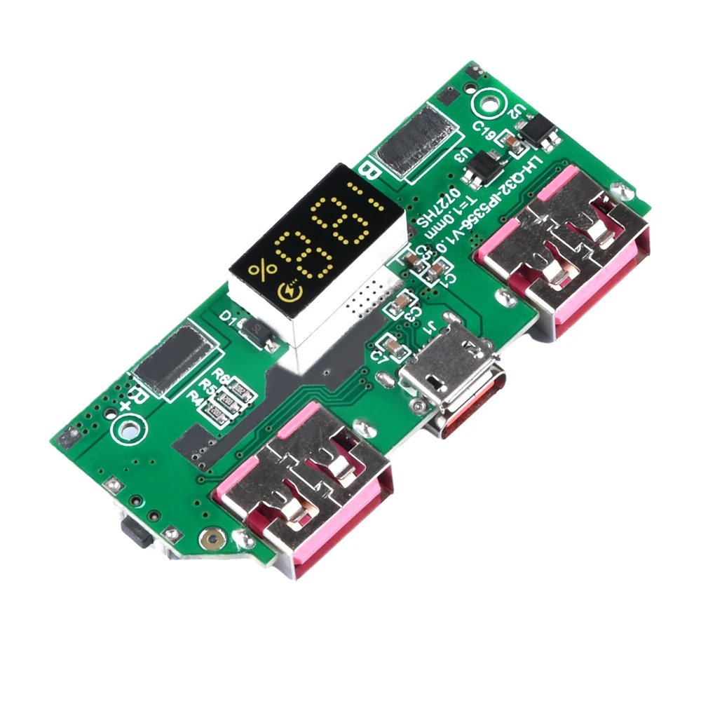 Cyfrowy wyświetlacz 5V 3A z baterią litową, szybki moduł ładowania IP5356 TYPE-C Micro USB QC3.0 2.0 PD3.0 PD2.0/AFC/FCP Board