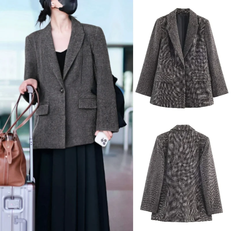 سترة صوف متعرجة متعددة الاستخدامات لخريف وشتاء 2025 أنيقة للحفلات وربطة عنق