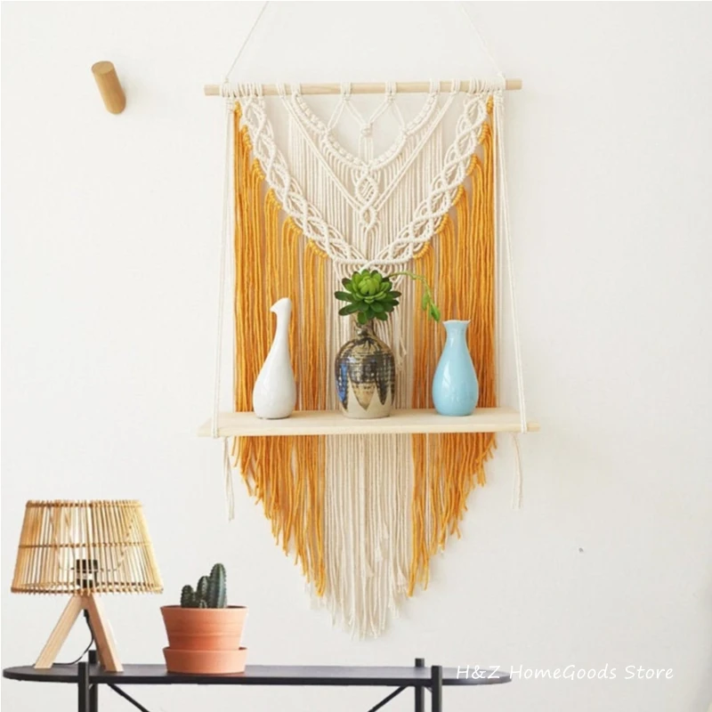 Macrame Wall Hanging Shelf Boho Indoor Rope Plant Hanger Flower Pots Holder Bohemian Home Geometric Art Decor Bedroom Decoration