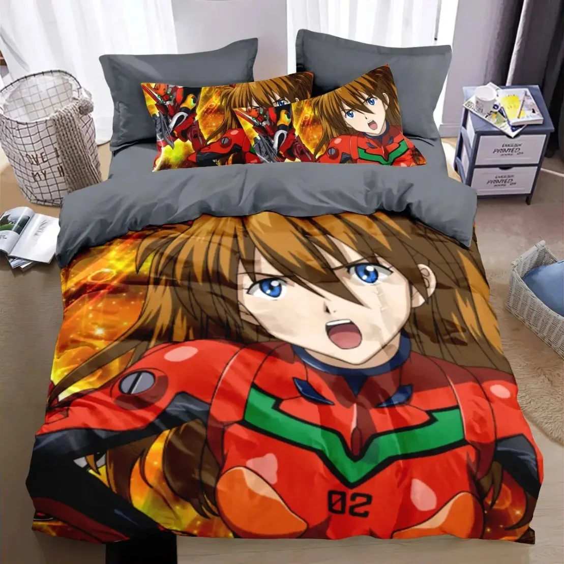 Evangelion Bedding Set Anime Eva Duvet Cover with Pillowcase Figure Asuka Langley Soryu Rei Bedding Set Bedroom Decor Gift