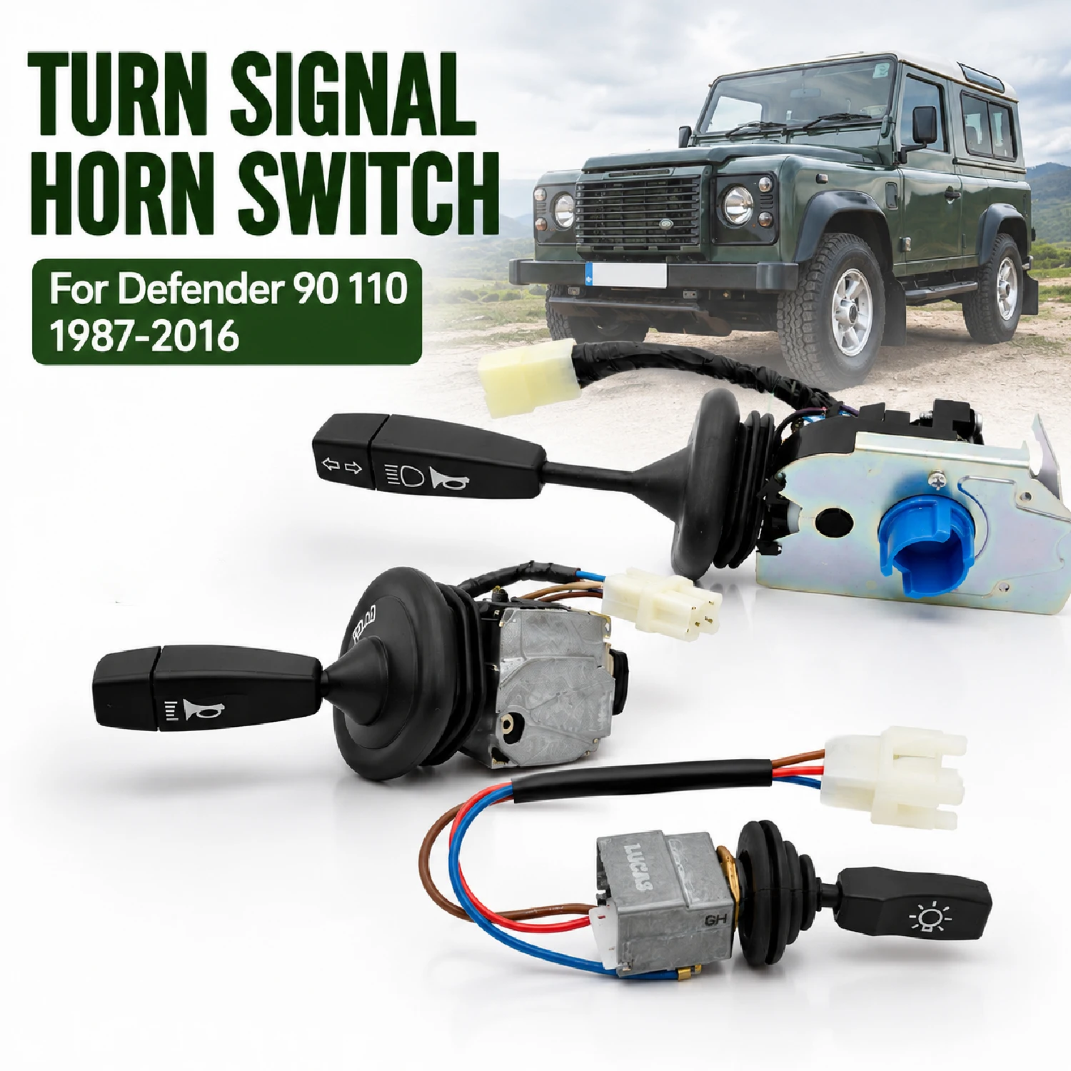 Image of 3-teiliges Blinker- und Hupenlichtschalter-Set für Lenksäule, passend für Land Rover Defender 90 110 130 1987 - 2016 Zubehör