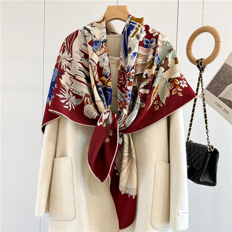 2025 Double Printing Cashmere Luxury Scarf Women Designers Oversized Square Hand-rolled Edges Shawl Pashmina Winter Accessories