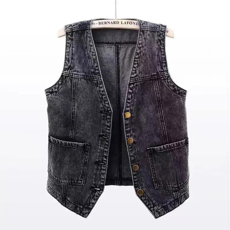 Early Autumn High-quality Cotton Versatile Casual V-neck Women's Denim Vest Retro Short Denim Vest Top Camisole Fashion Jacket