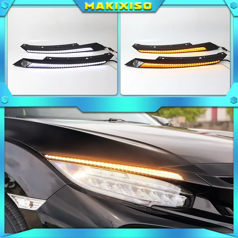 

Blink LED Headlight Eyebrow Water Flowing Daytime Running Light DRL With turn Signal For Honda Civic 2016 2017 2018