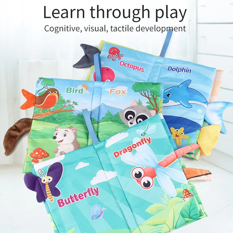 Creative Baby Animal Tail Cloth Books Baby Toys Crinkle Cloth Book Newborn Infant Teether Toy Early Education Development Toys