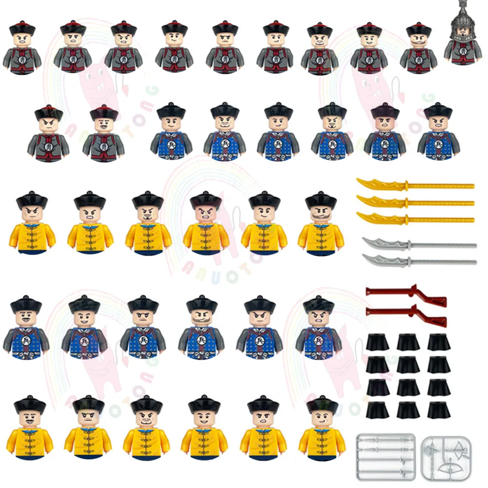 MOC Building Blocks Qing Dynasty Soldier Figures Medieval Military Weapons Accessories Helmet Shield Bricks Gift Kids Toys