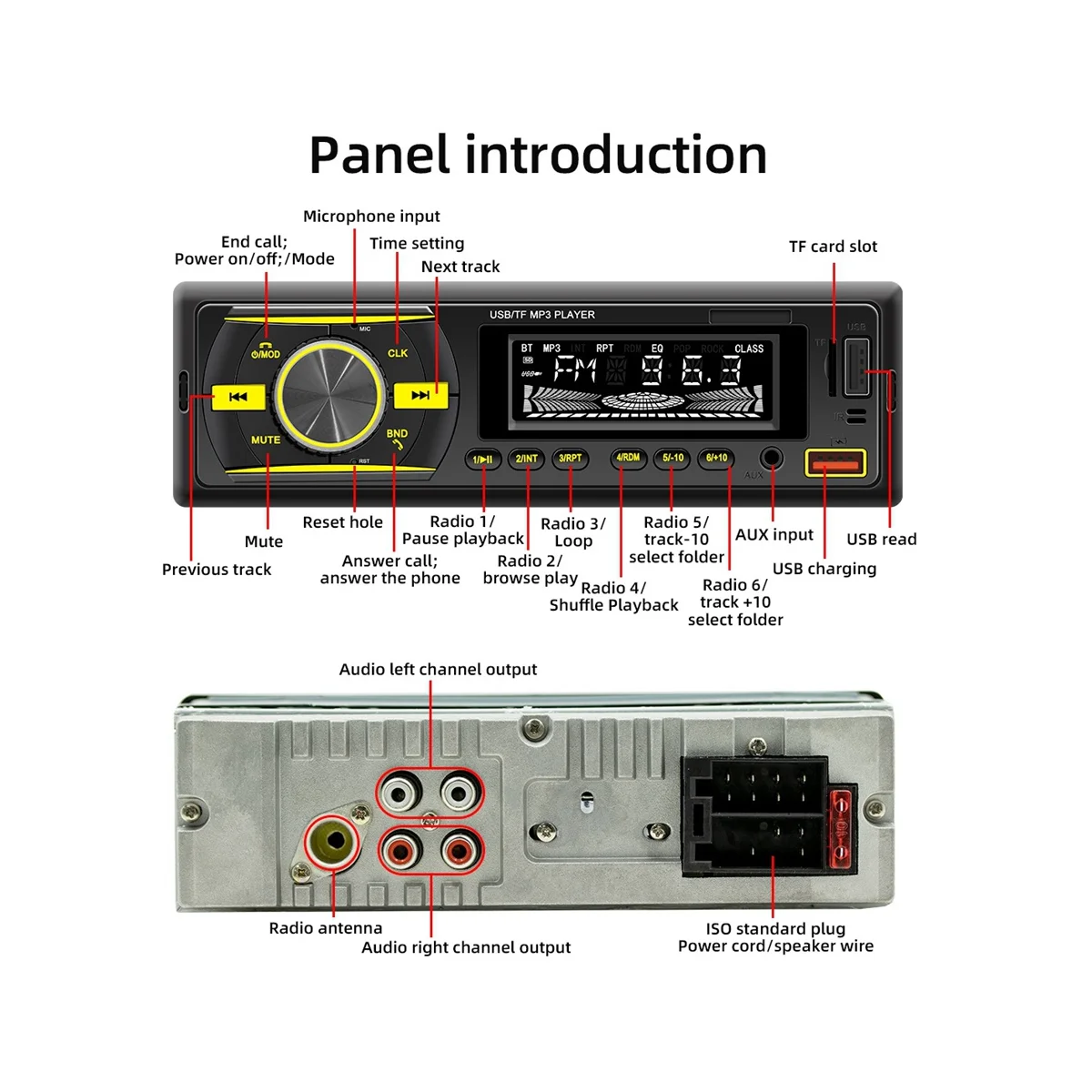 

Автомобильный аудиоприемник, стереоприемник с Bluetooth, с ЖК-дисплеем, AM/FM радио, mp3-плеером, USB SD AUX APP, Типоразмер 1 Din