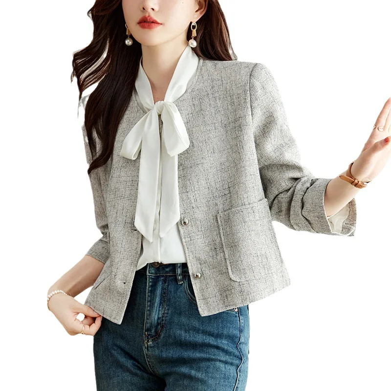 

Women's Spring/Autumn Short Thick Tweed Coat 2024 New Round Neck Versatile Small Fragrant Women's Top