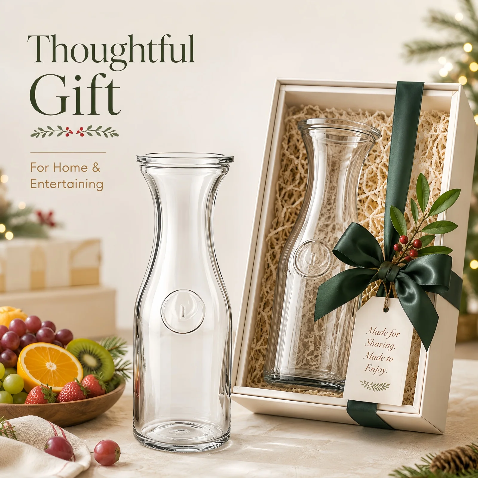 Set of 2/4 Glass Carafes (1150ml/39oz) with Airtight Lids - Clear Juice & Water Pitchers for Brunch, Mimosa Bar, Iced Tea, Lemonade, Milk - Gift-Ready with Fruit Stickers