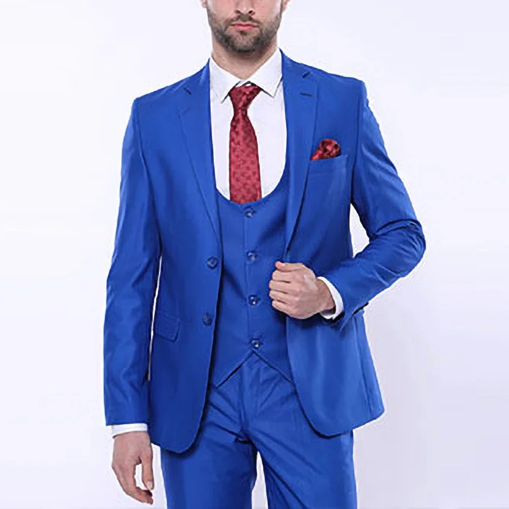 Royal Blue Men Suit Chic Notch Lapel Single Breasted Male Slim Fit Formal Smart Casual Groom Wedding 3 Piece Set image 3