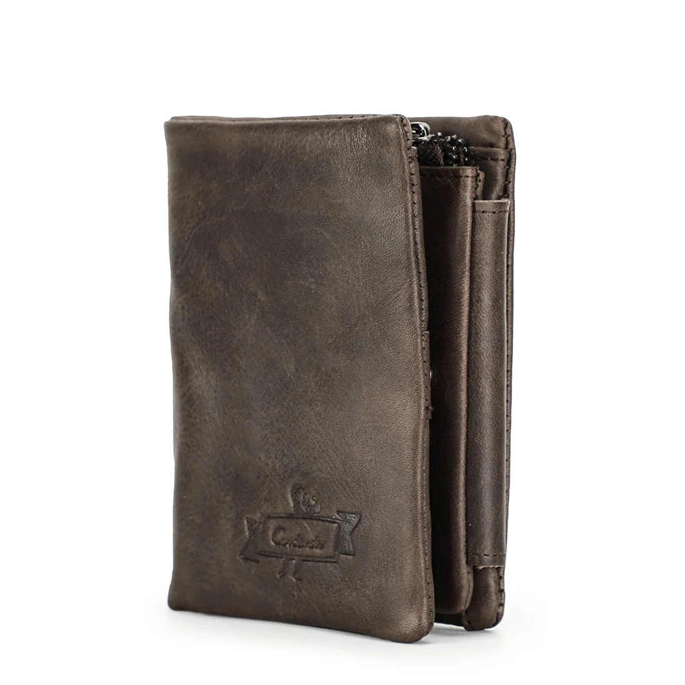 CONTACT\'S crazy horse genuine leather men\'s wallet vintage short wallets with coin pocket walet male small man\'s purse cuzdan