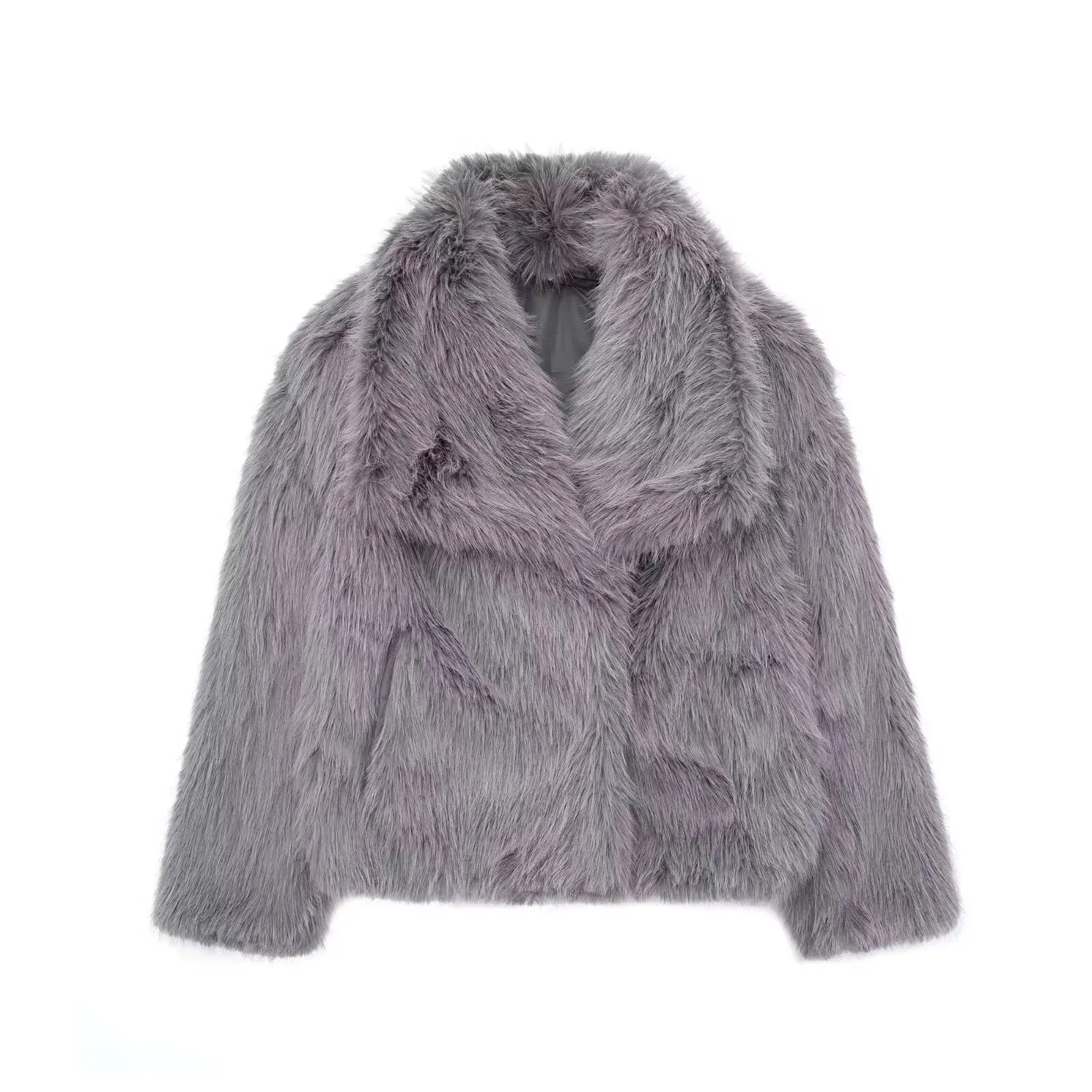 Faux Fur Coat Women Solid Fur Jacket Turn Down Collar Long Sleeve Single Breasted Loose Thick Warm Fur Casual 2025 Autumn Winter