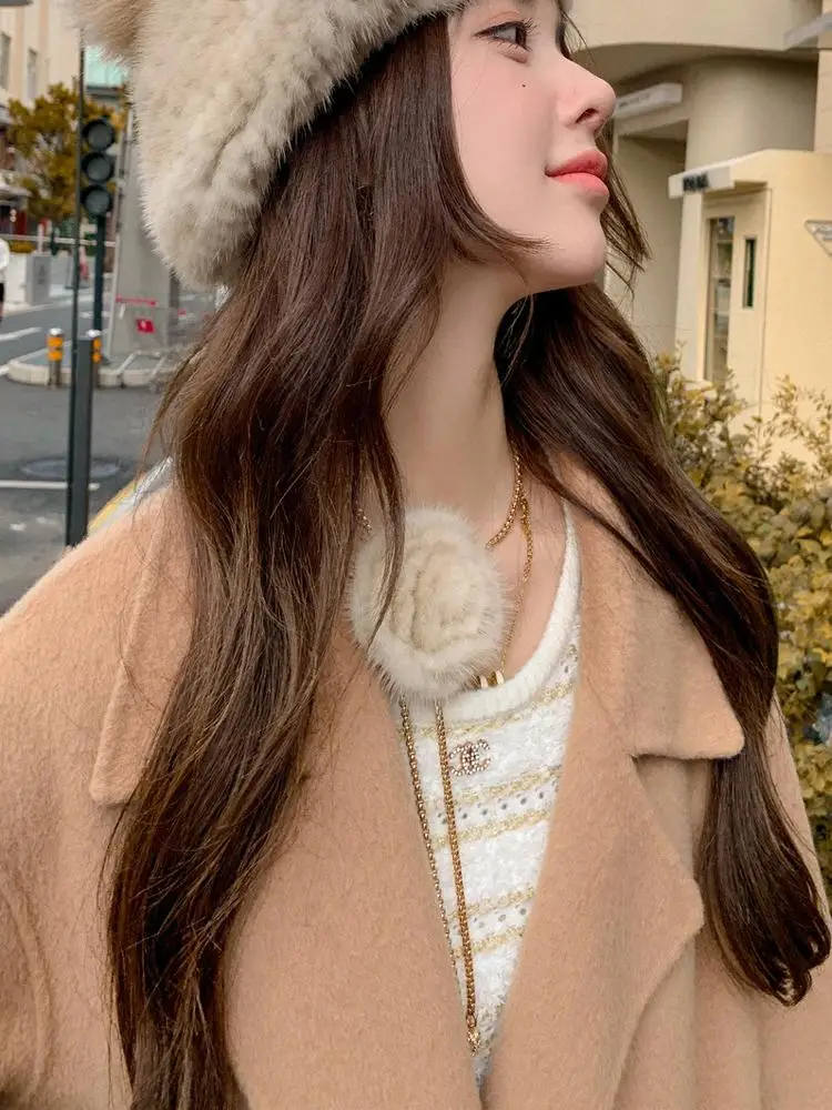 2024-new-faion-design-water-rabbit-fur-tea-rose-sweater-chain-women's-ele-true-fur-faion-accories-chinese-brand