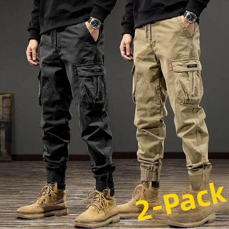 Men's Summer Work Trousers All-Match Loose Wear-Resistant Tear-Proof Cuffed Casual Pants for Heavy Duty Green Polyester Fiber