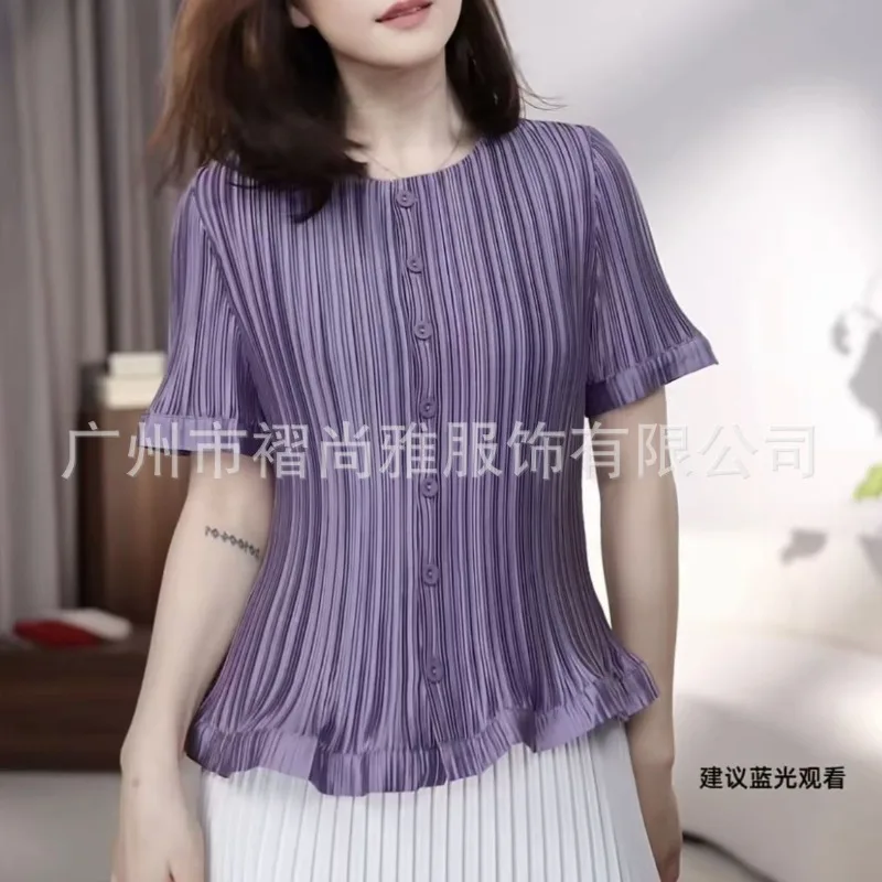 

Miyake Pleated Shirt Versatile Solid Color Top 2026 Spring New Fashion Pleats Cardigan Loose Comfortable Solid Color Fold Shirt