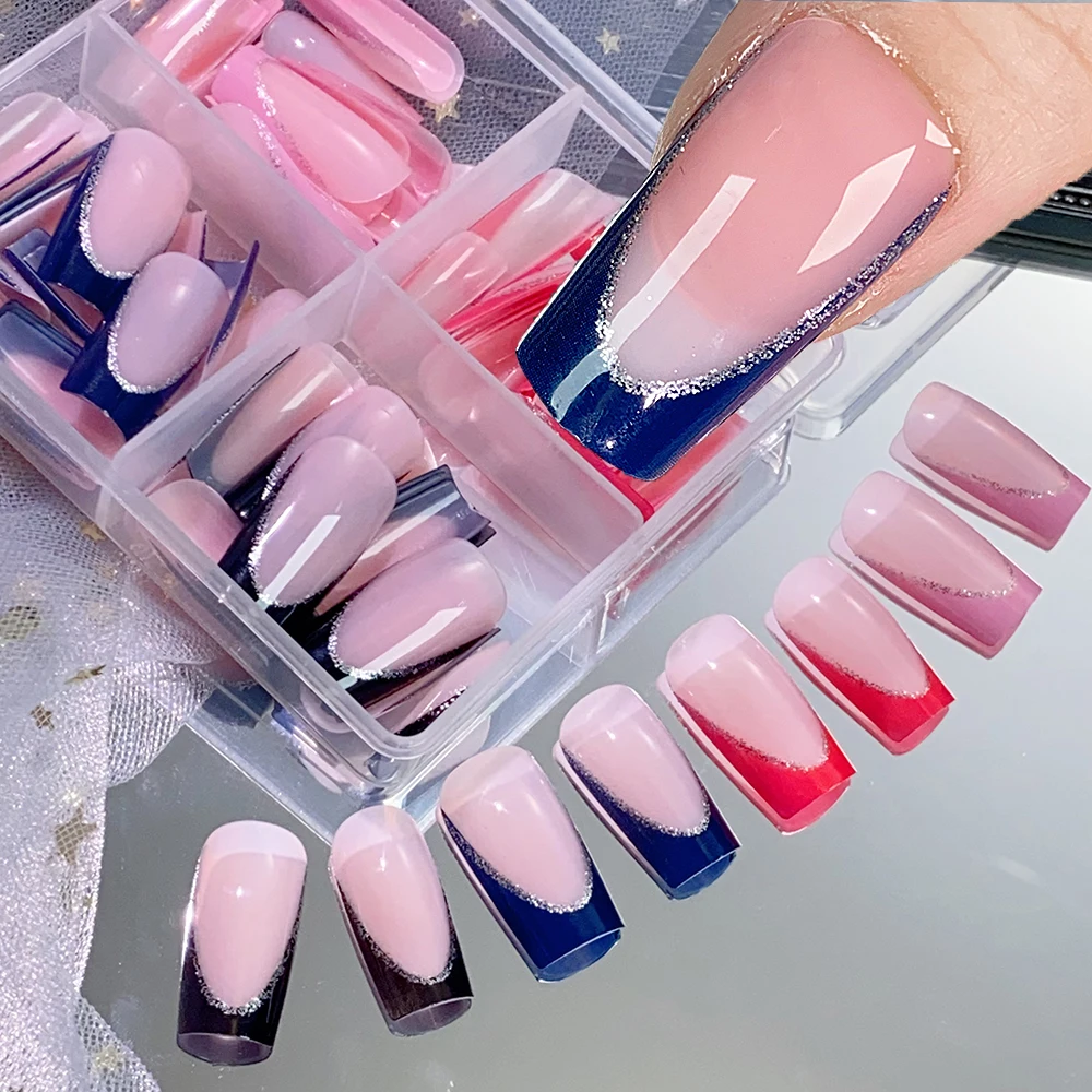 96pcs 4 Colors Acrylic French False Nails Full Cover Glossy Long Ballet Removable Press On Nails DIY Fake Nail Tip For Extension