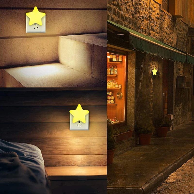 LED Night Light Mini Stars Wall Plug-in Auto Sensor Bedside Lamp For Bedroom Kid Room Hallway Corridor Stairs EU/US Plug