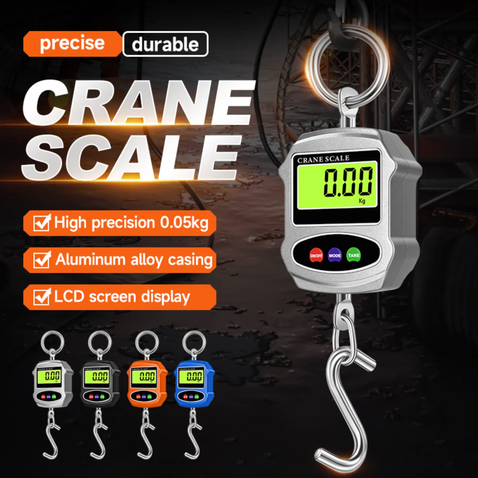 

300kg Digital Hanging Hook Scale Mini Crane Scale Aluminum Alloy Shell Industrial Heavy Weight Balance Backlit 3 Units (kg/lb/N)