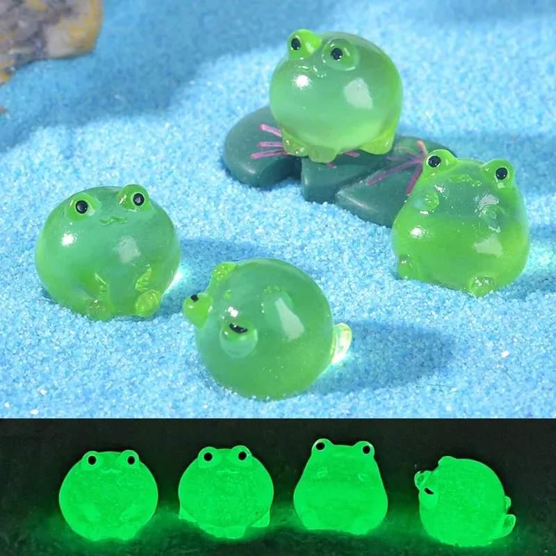 10/20/30pcs Luminous Green Frogs Doll House Miniatures Cute Fairy Garden Gnome Moss Terrarium Decor Crafts Bonsai DIY Figurine