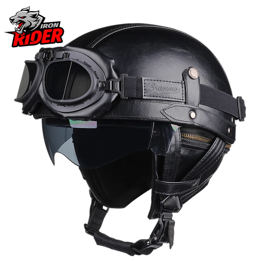 Helm Motorrad Leder Retro Capacete De Moto Roller Motorrad Helm Deutsch Dot Sicherheit Vintage Casco Moto Vier Jahreszeiten