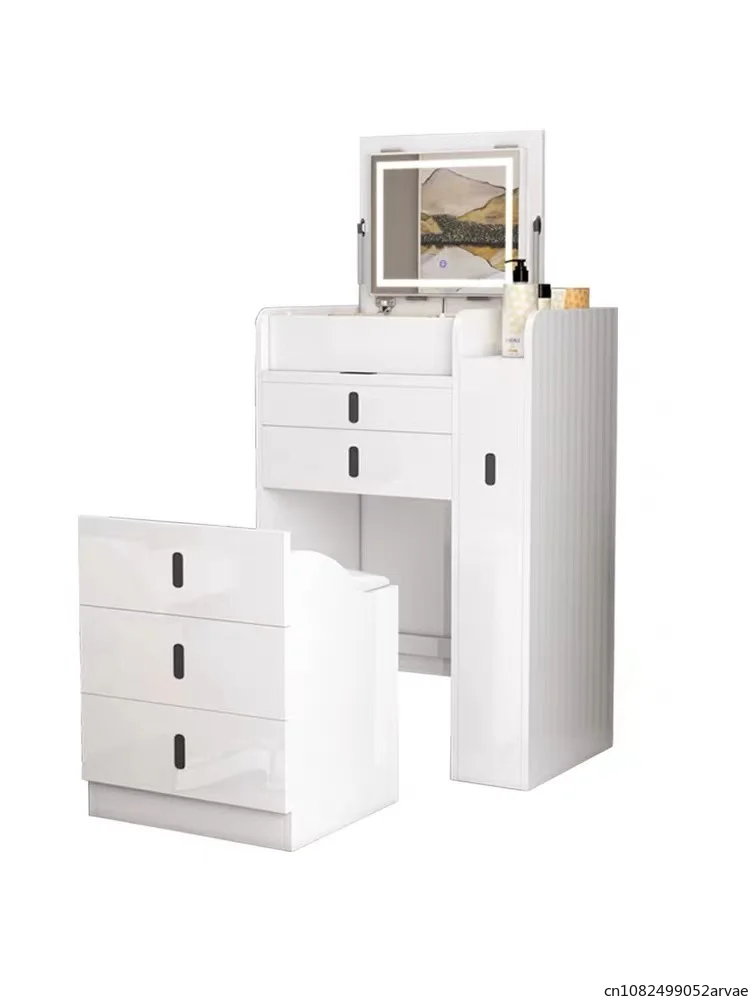 Home Girl Bedroom Dresser, Simple Smart Bedside Table, Integrated Dresser Flip Mirror, Home Furniture, No Installation Required