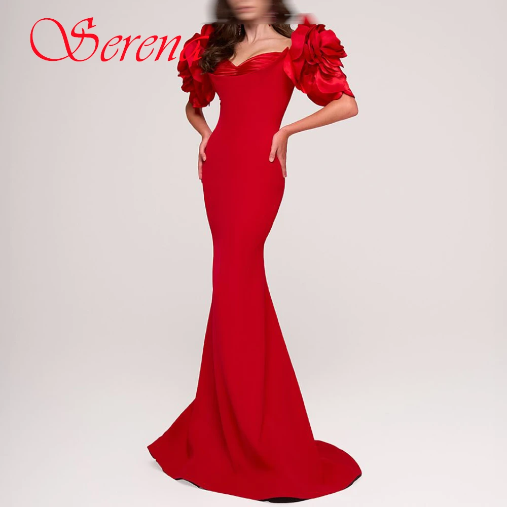 

Customized Delicate Red Jersey Evening Dress Exquisite Square Collar Short Sleeves Cocktail Dress Classic Zipper Back Prom Dress