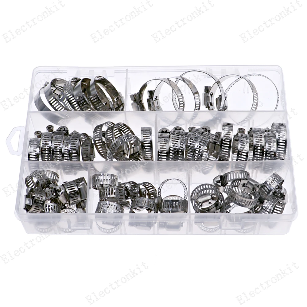 60pcs Stainless Steel Adjustable Drive Hose Clamp Fuel Line Worm Size Clip Hoop Hose Clamp Hot Sale