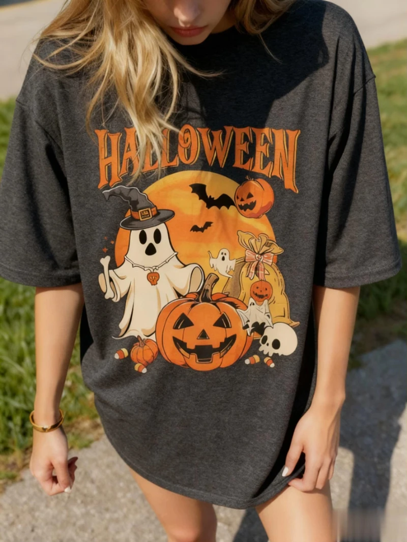 

Halloween T Shirt Women Men Casual Short Sleeve Tee Graphic Print Bat Pumpkin Ghost Tops Streetwear Funny Summer Fashion​​