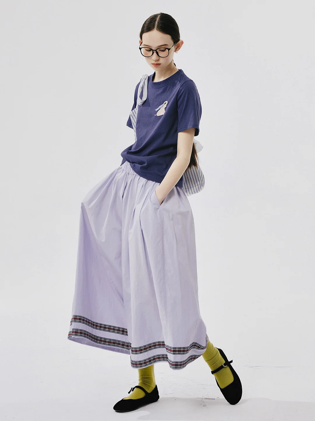 IMAKOKONI-pantalones holgados de pierna ancha para mujer, pantalón morado con bolsillo y cintura elástica, diseño original, 244541