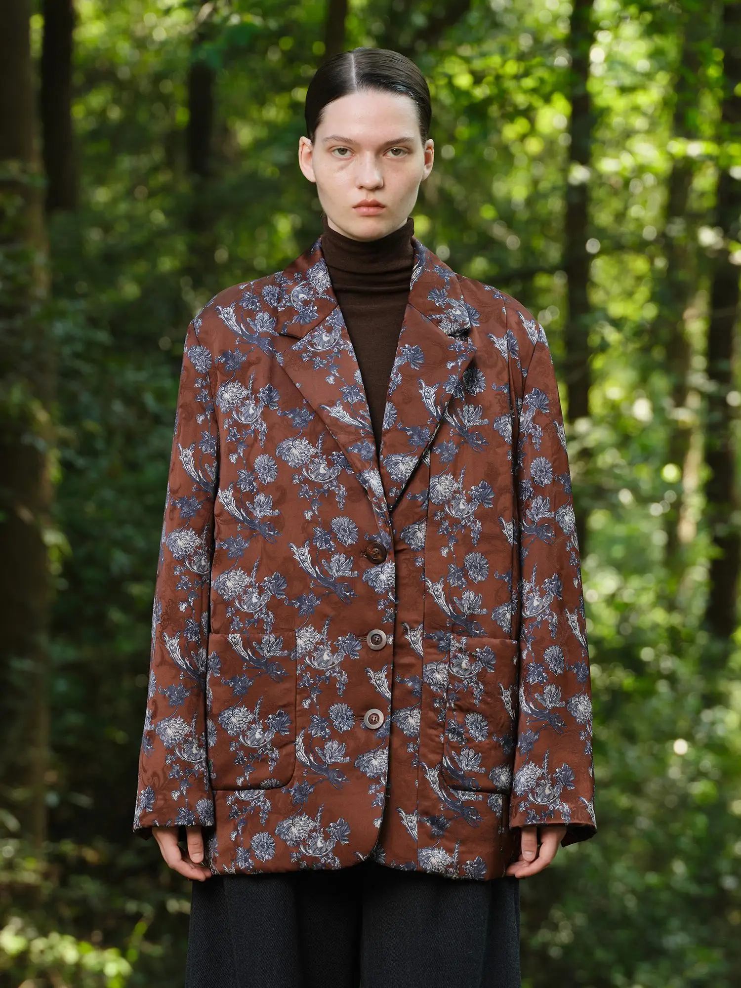 

Костюм-пиджак женский из атласного хлопкового бленда цвета ржавой ржавчины с вышивкой, в китайском стиле, с цветочным узором, длинными рукавами, деловой, новый