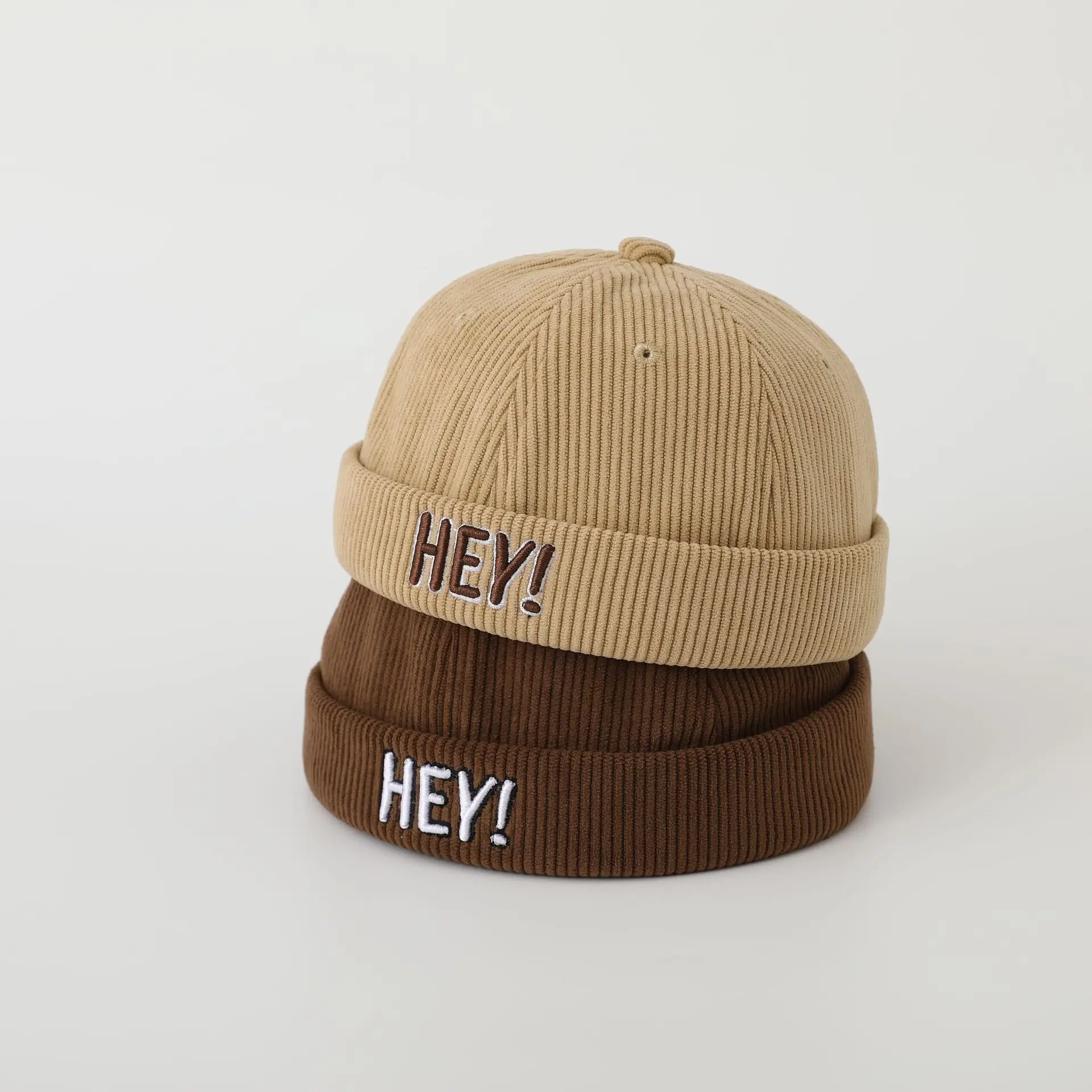 Boy Kids Docker Cap Brimless Hat Autumn Girl Beanie Hats HEY Letters Corduroy Child Landlord Sailor Melon Caps