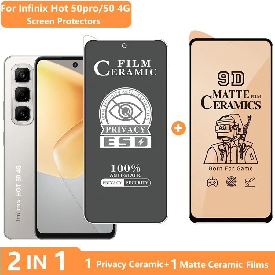 2-in-1 for Infinix Hot 50 / Hot 50pro Screen Protector Infinix Hot 50i Tempered Glass Privacy Film + Soft Ceramic Matte Film