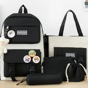 Large capacity canvas backpack for high school, female Korean version, set of 5 pieces, university student S, autumn, new 8 Main Sales School Base - №2