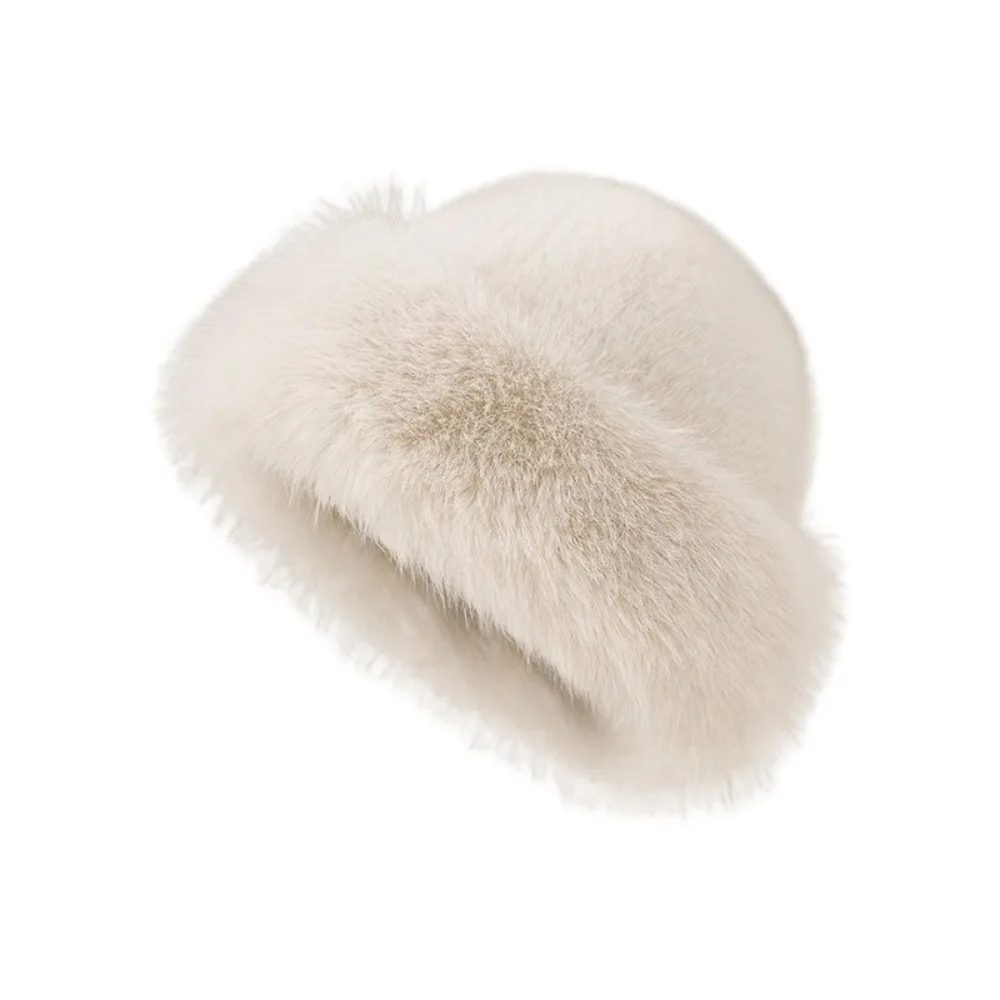 

Thick Warm Fluffy Fur Bucket Hat Imitation Mink Fur Plush Panama Cap Brimless Solid Color Winter Beanies Hat Outdoor Skiing